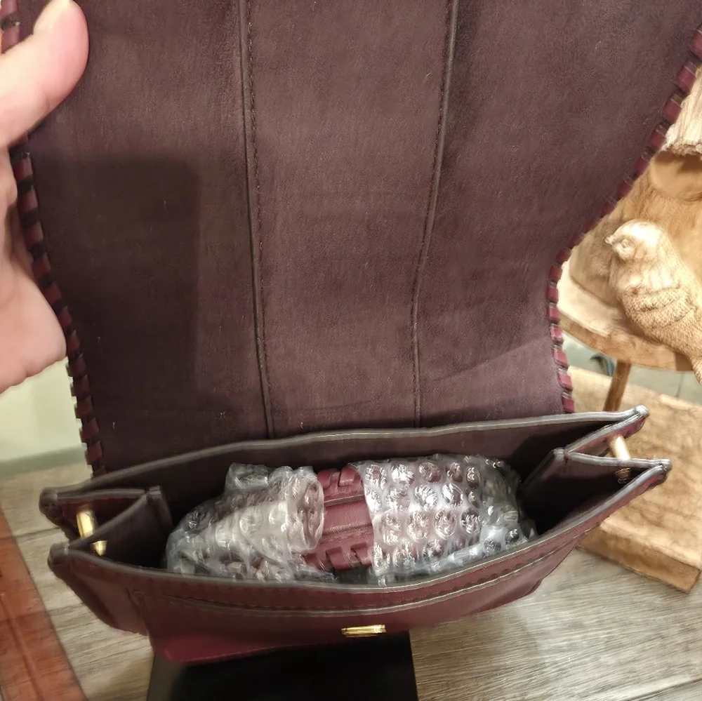 Michael Kors Wine Leather Crossbody with Gold MK Emblem